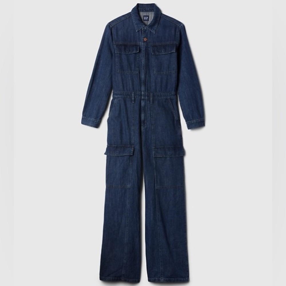 GAP Women's Denim Cargo Overall Jumpsuit - Picture 3 of 8